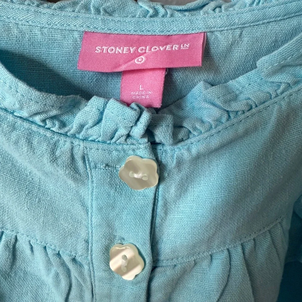 Stoney Clover Lane x Target Blue Button Front Ruffle Mini Dress Size L Preppy‎